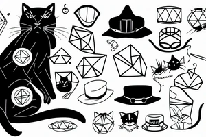 Black cat with funny hat tattoo idea