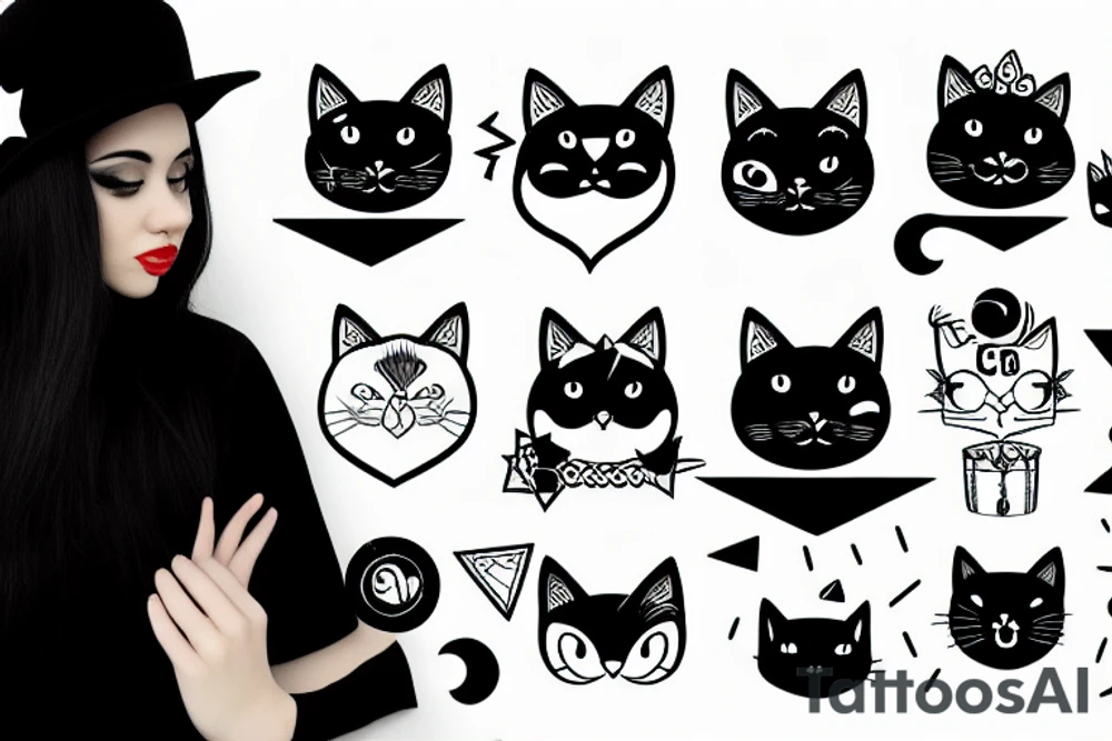 Black cat with funny hat tattoo idea