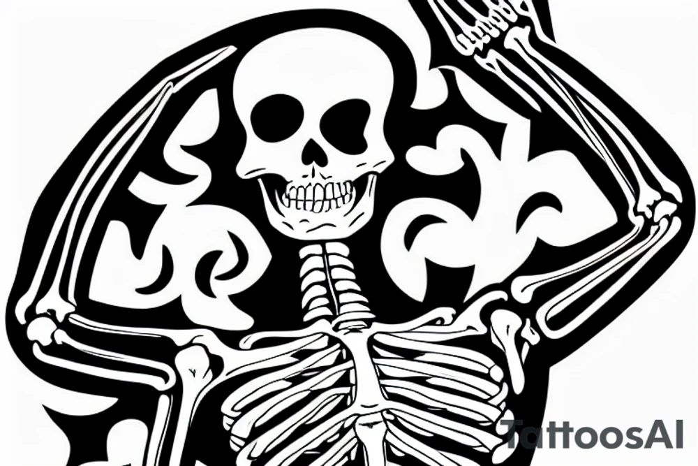 A skeleton torso hold a globe tattoo idea