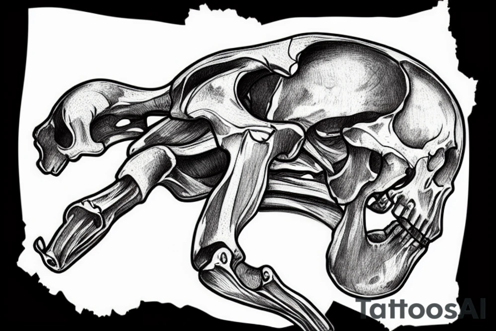 the torso of a sekeleton seen from the side holding up a map of the world tattoo idea