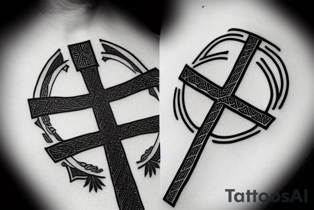 1 Orthodox cross with wheat stalks behind tattoo idea 1 Orthodox cross with wheat stalks behind tattoo idea