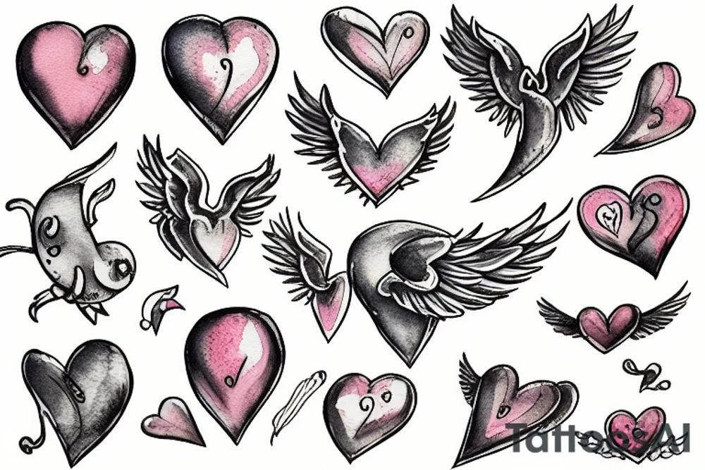 A flying pickle with heart shaped wings tattoo idea