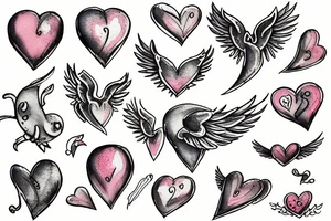 A flying pickle with heart shaped wings tattoo idea