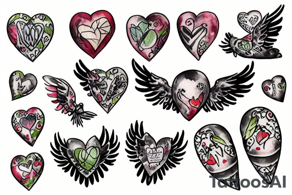 A flying pickle with heart shaped wings tattoo idea