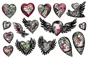 A flying pickle with heart shaped wings tattoo idea