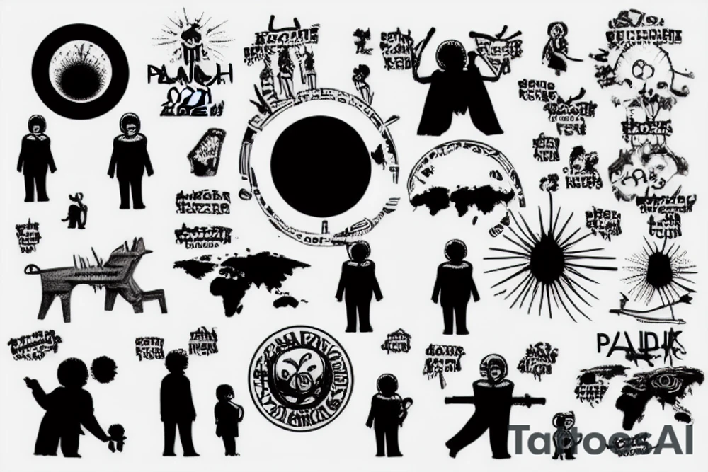 2022, pandemic, world domination, children, panic, sunrise tattoo idea