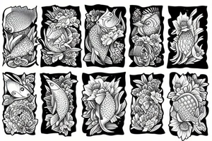 flowers and fishes tattoo idea