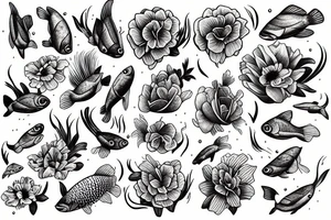 flowers and fishes tattoo idea