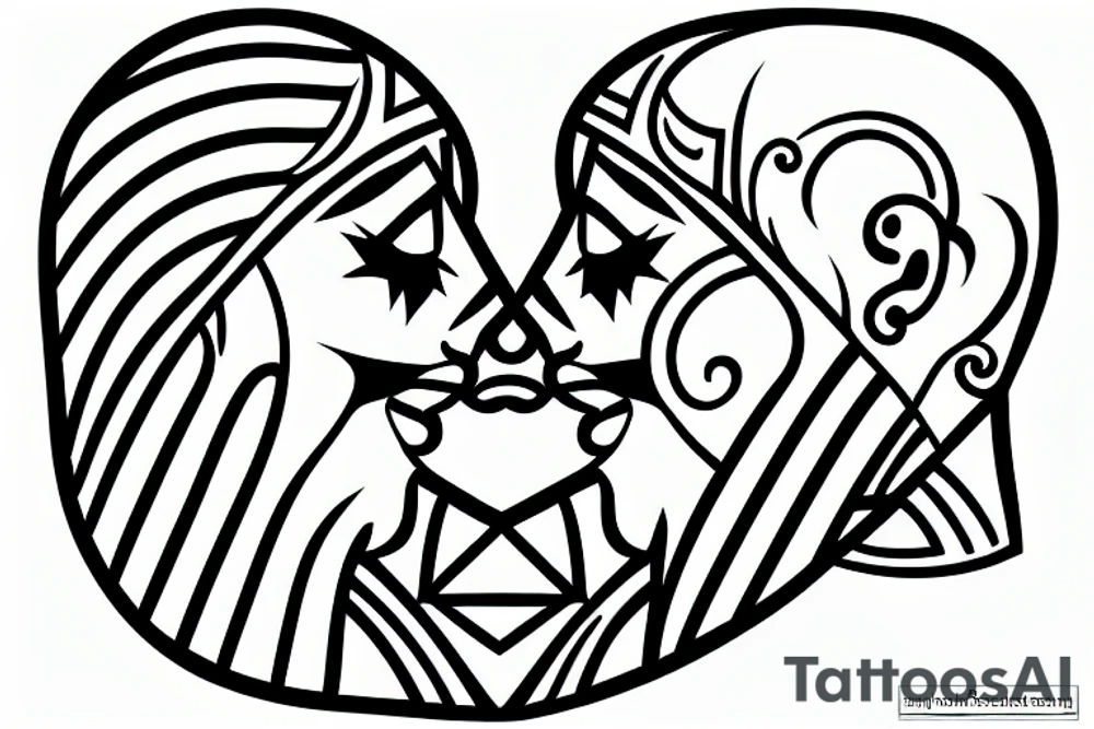 Two Heads in lines kissing tattoo idea