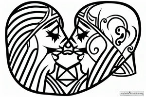 Two Heads in lines kissing tattoo idea