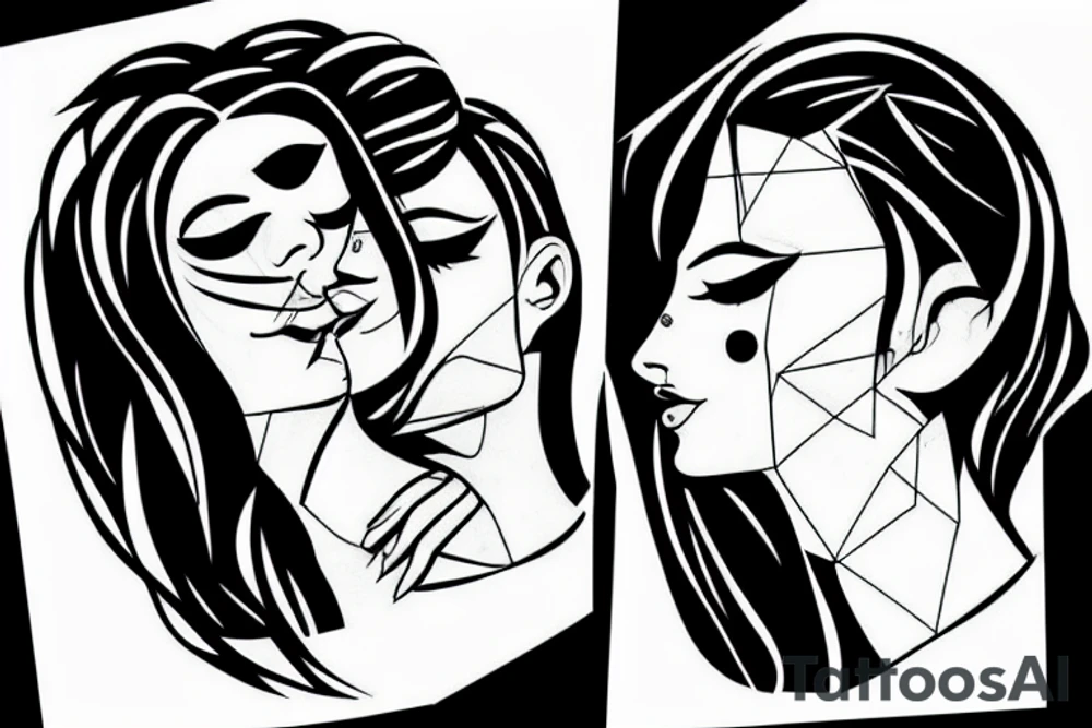 Female and male Head kissing tattoo idea