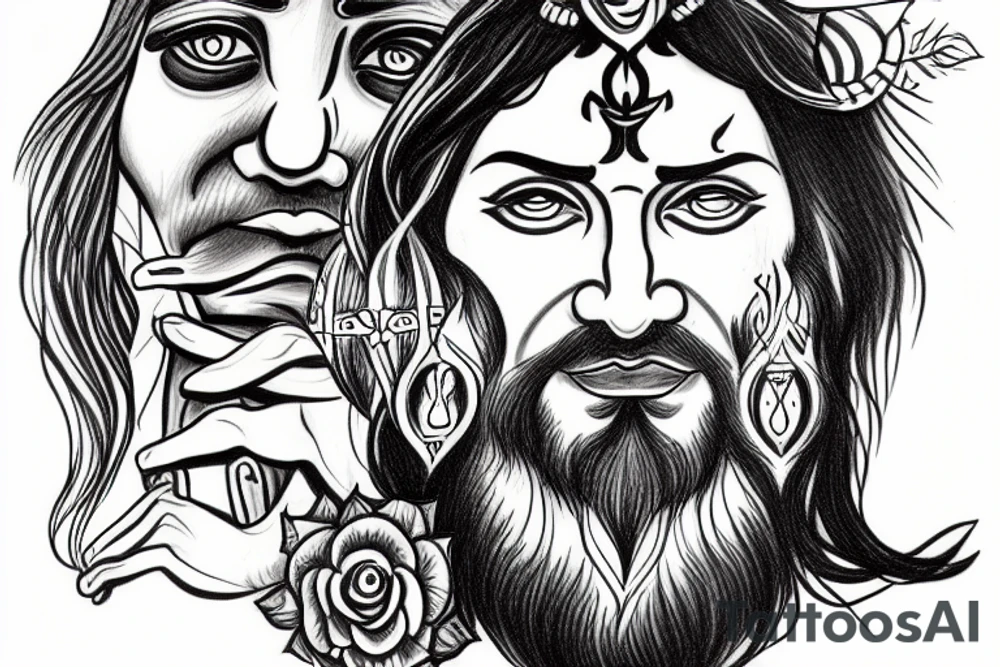 Shiva and Jesus embodied into a single face tattoo idea