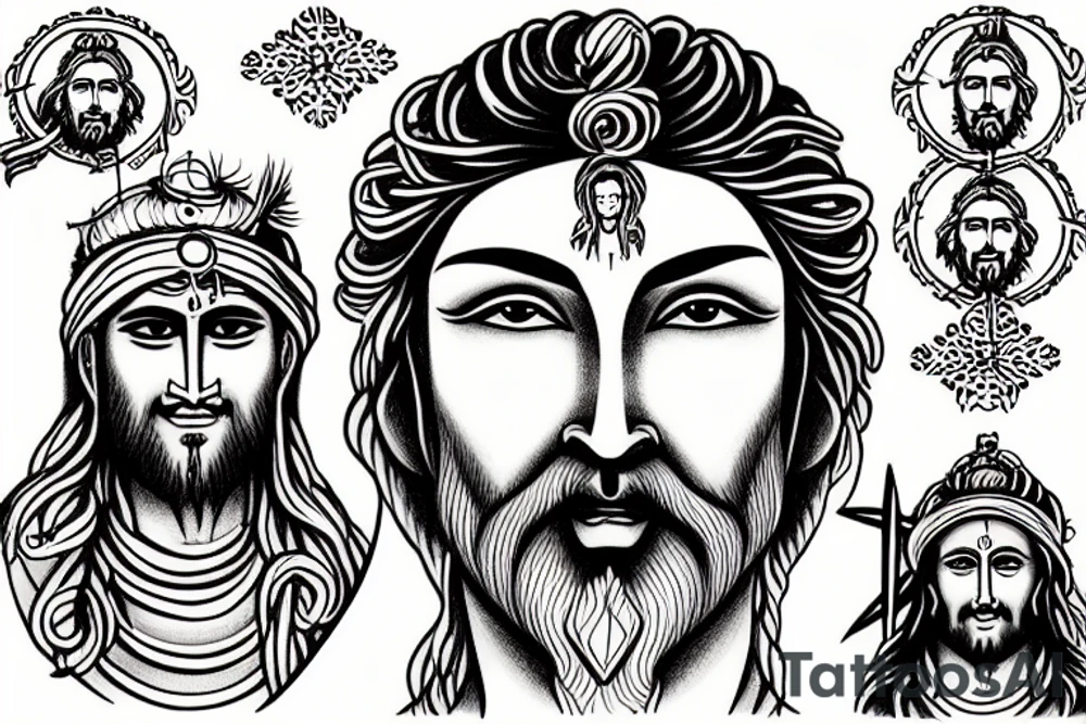 Shiva and Jesus embodied into a single face tattoo idea