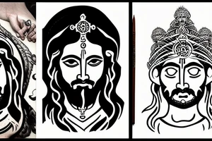 Shiva and Jesus embodied into two half faces tattoo idea
