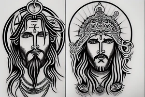 Shiva and Jesus embodied into two half faces tattoo idea