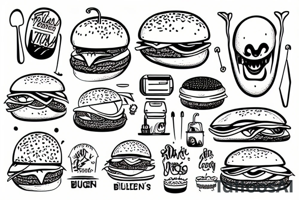Alien is eating burger tattoo idea