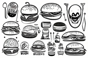 Alien is eating burger tattoo idea