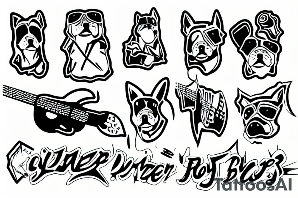 Cyber dog with bass guitar tattoo idea