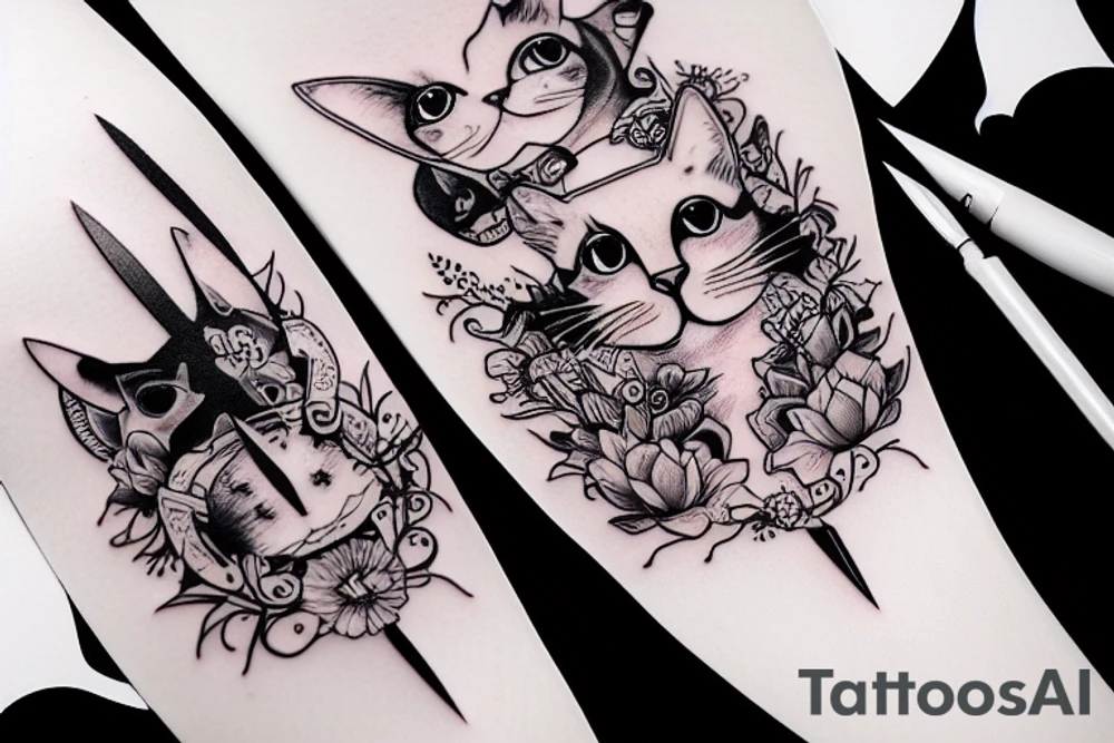 Cat whis knifes on boat tattoo idea