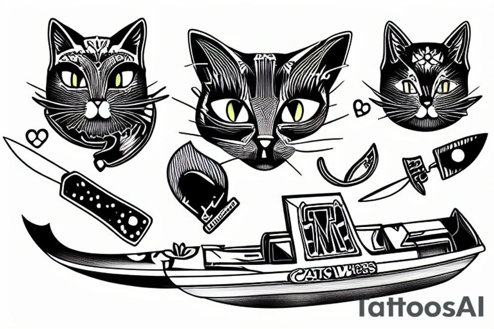 Cat whis knifes on boat tattoo idea