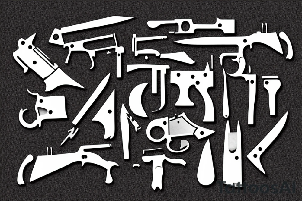 Cat hold knifes and gun tattoo idea