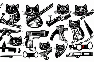 Cat hold knife and gun tattoo idea