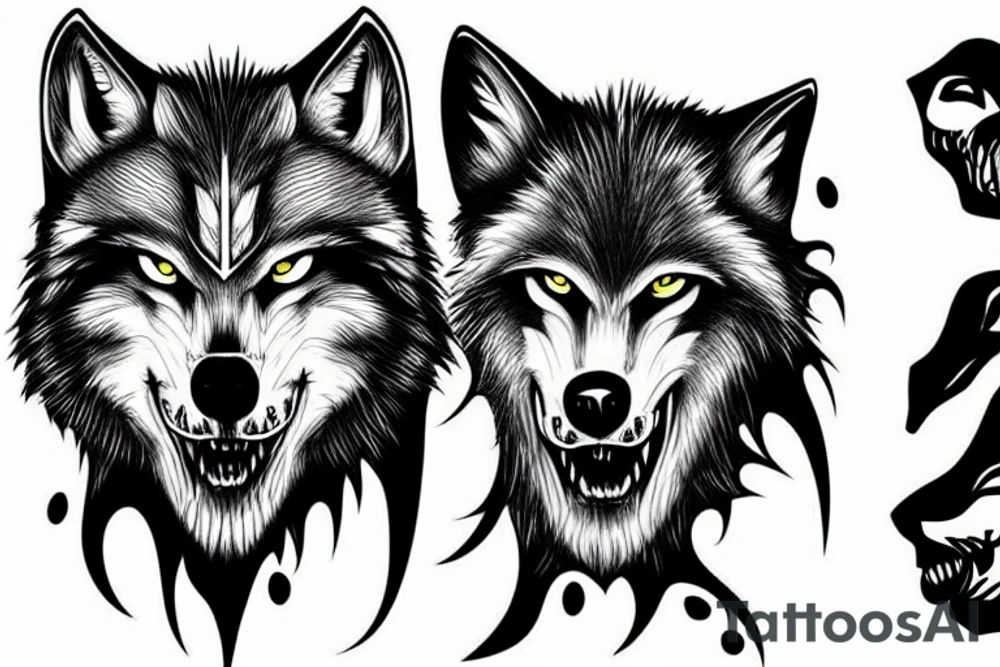 Bloody Wolf Face tattoo idea