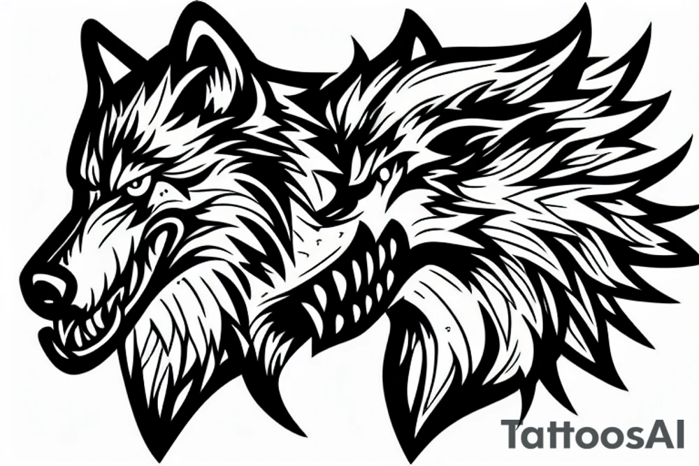 Angry wolf eating prey tattoo idea