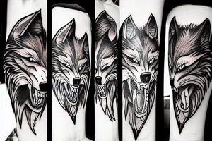 Angry wolf eating prey tattoo idea