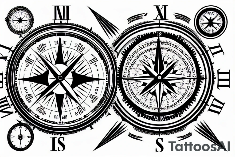 Compass clock melting tattoo idea