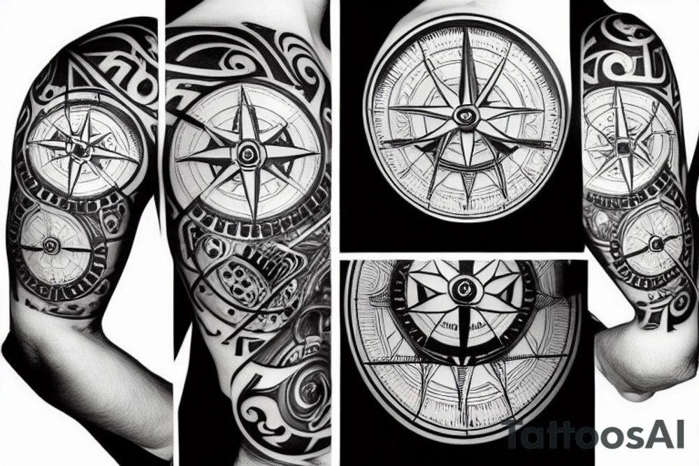 Compass clock melting tattoo idea
