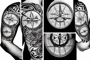 Compass clock melting tattoo idea