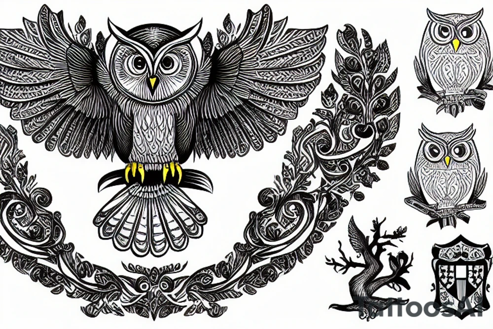 owl with coat of arms of ukraine tattoo idea