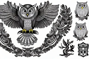 owl with coat of arms of ukraine tattoo idea
