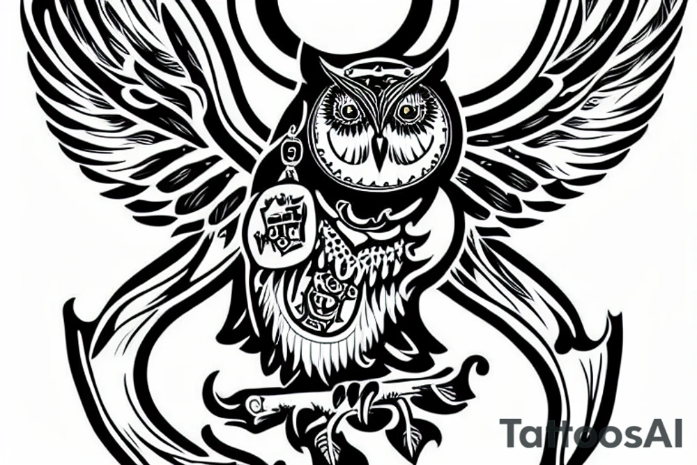 owl with coat of arms of ukraine tattoo idea
