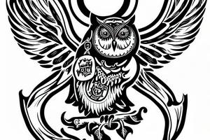 owl with coat of arms of ukraine tattoo idea