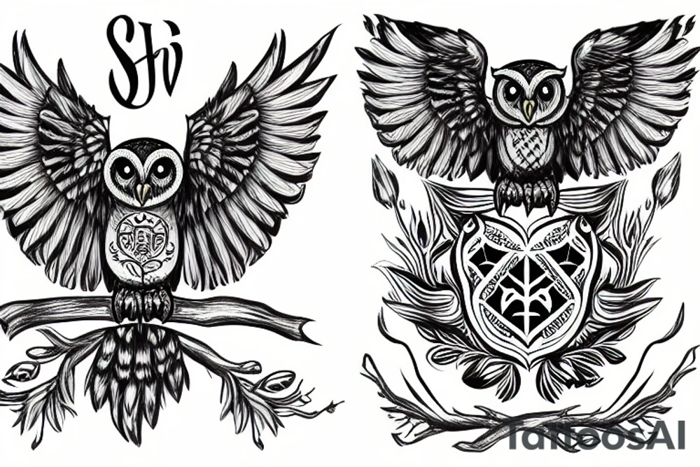 owl with coat of arms of ukraine tattoo idea
