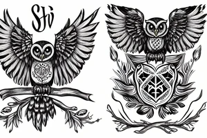 owl with coat of arms of ukraine tattoo idea