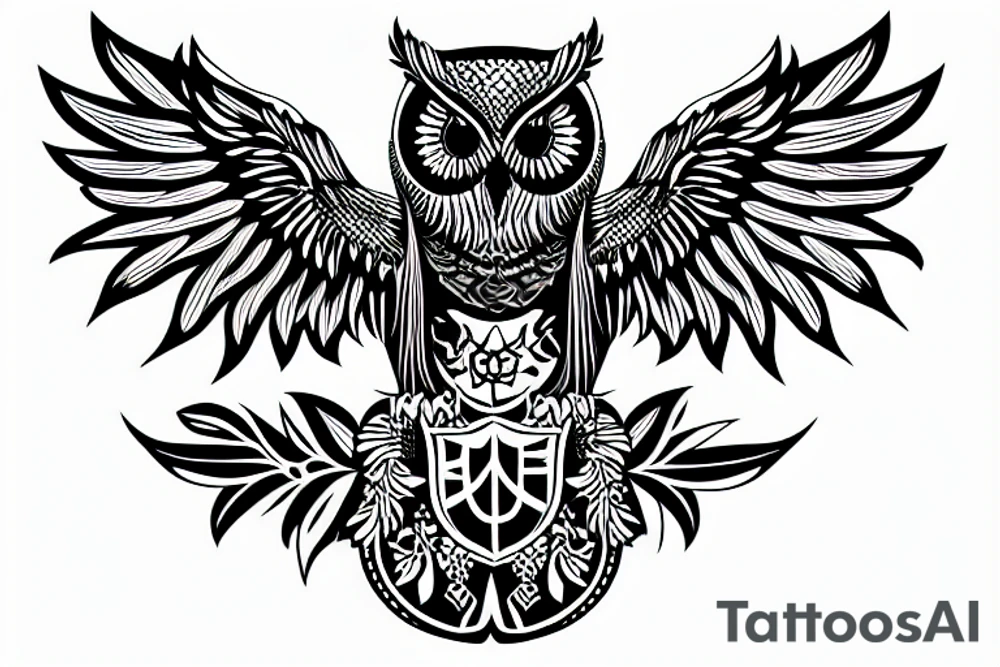 owl with coat of arms of ukraine tattoo idea