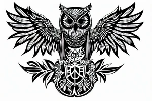 owl with coat of arms of ukraine tattoo idea