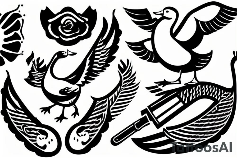 cartoon goose with knife tattoo idea