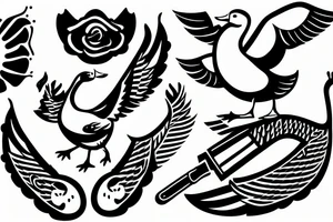 cartoon goose with knife tattoo idea