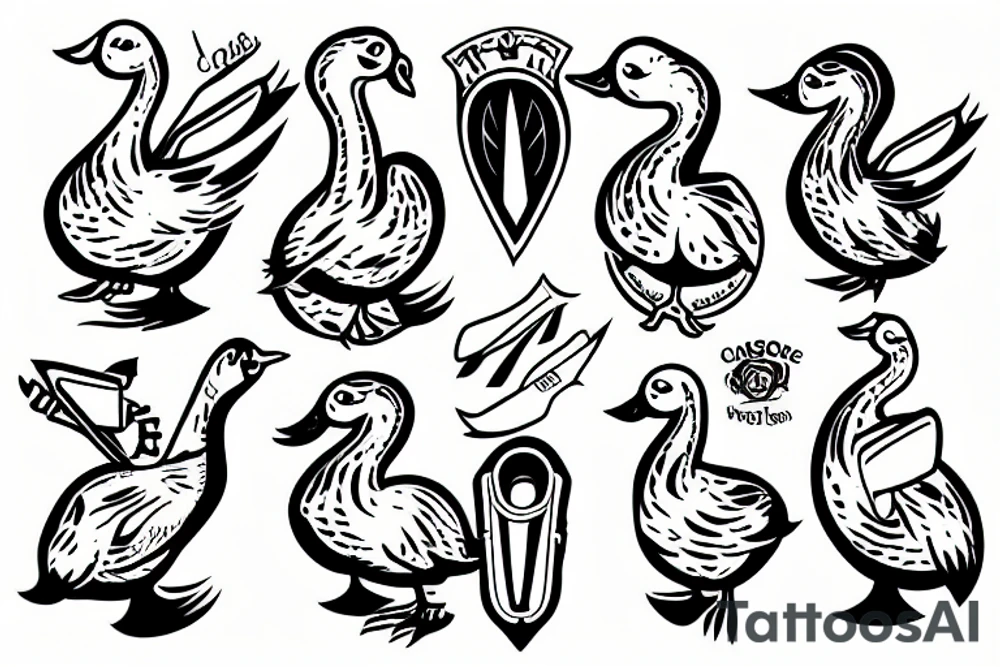 cartoon goose with knife tattoo idea