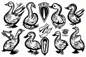 cartoon goose with knife tattoo idea