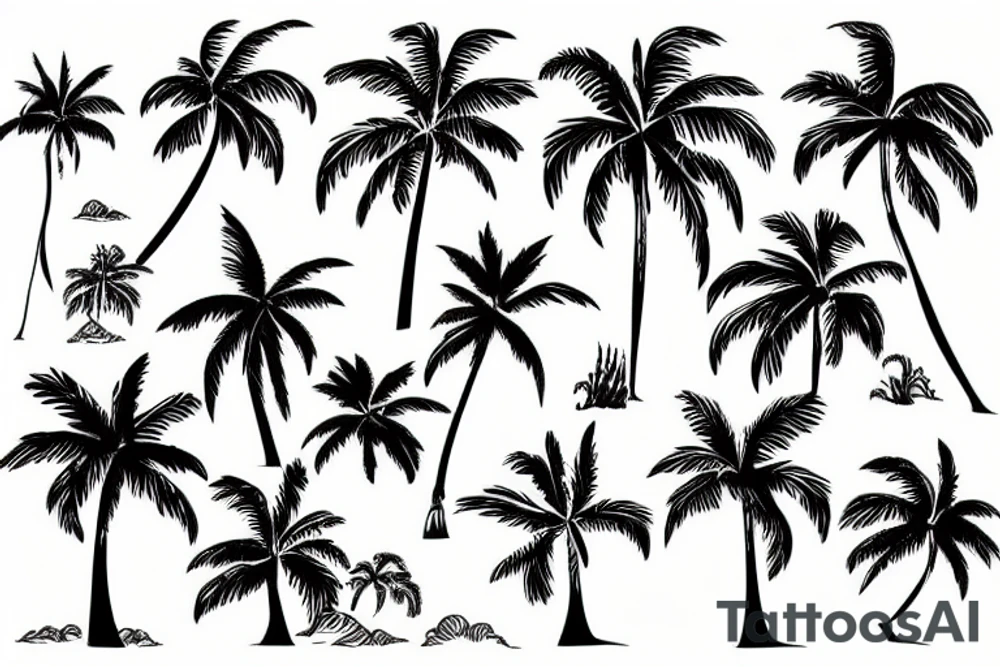 Palm tree jumping ocean flowers tattoo idea