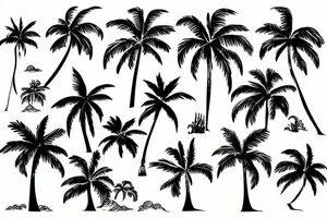 Palm tree jumping ocean flowers tattoo idea