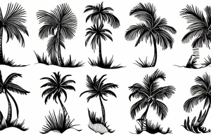 Palm tree jumping ocean flowers tattoo idea