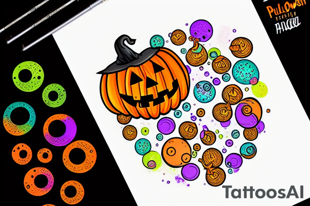 Halloween pumpkin with colorful bubbles tattoo idea
