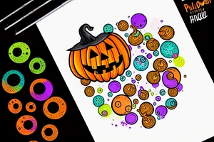 Halloween pumpkin with colorful bubbles tattoo idea