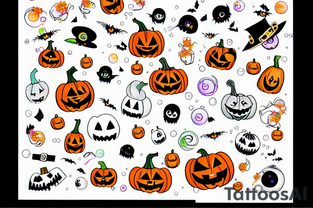 Halloween pumpkin with colorful bubbles tattoo idea